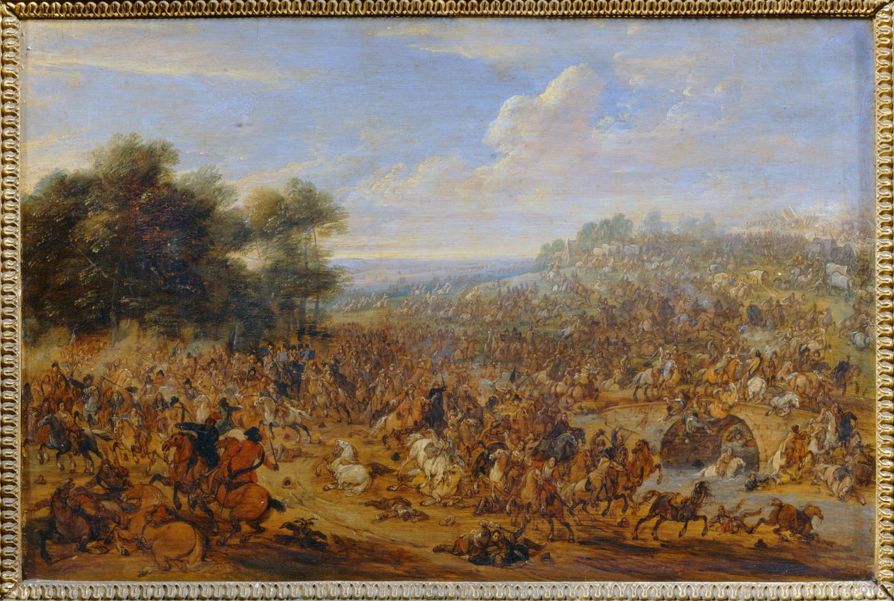 Battaglia vicino a un ponte ... da Adam Frans van der (circle of) Meulen