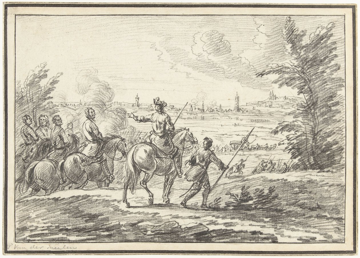 Cavalieri su una collina davanti a una città da Adam Frans van der Meulen (possibly)