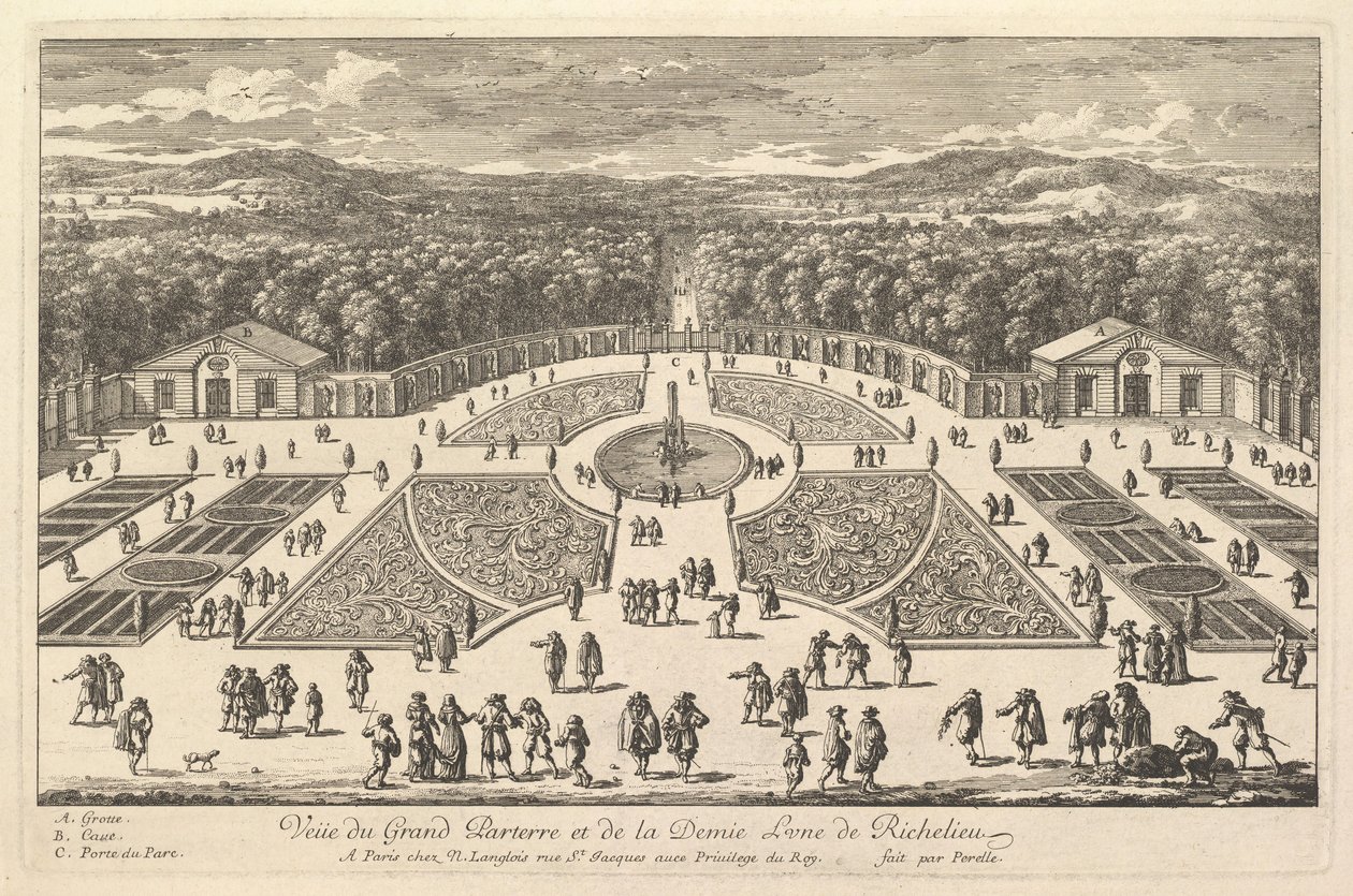 Veduta del Grande Parterre e della Mezza Luna di Richelieu, 17° secolo da Adam Perelle