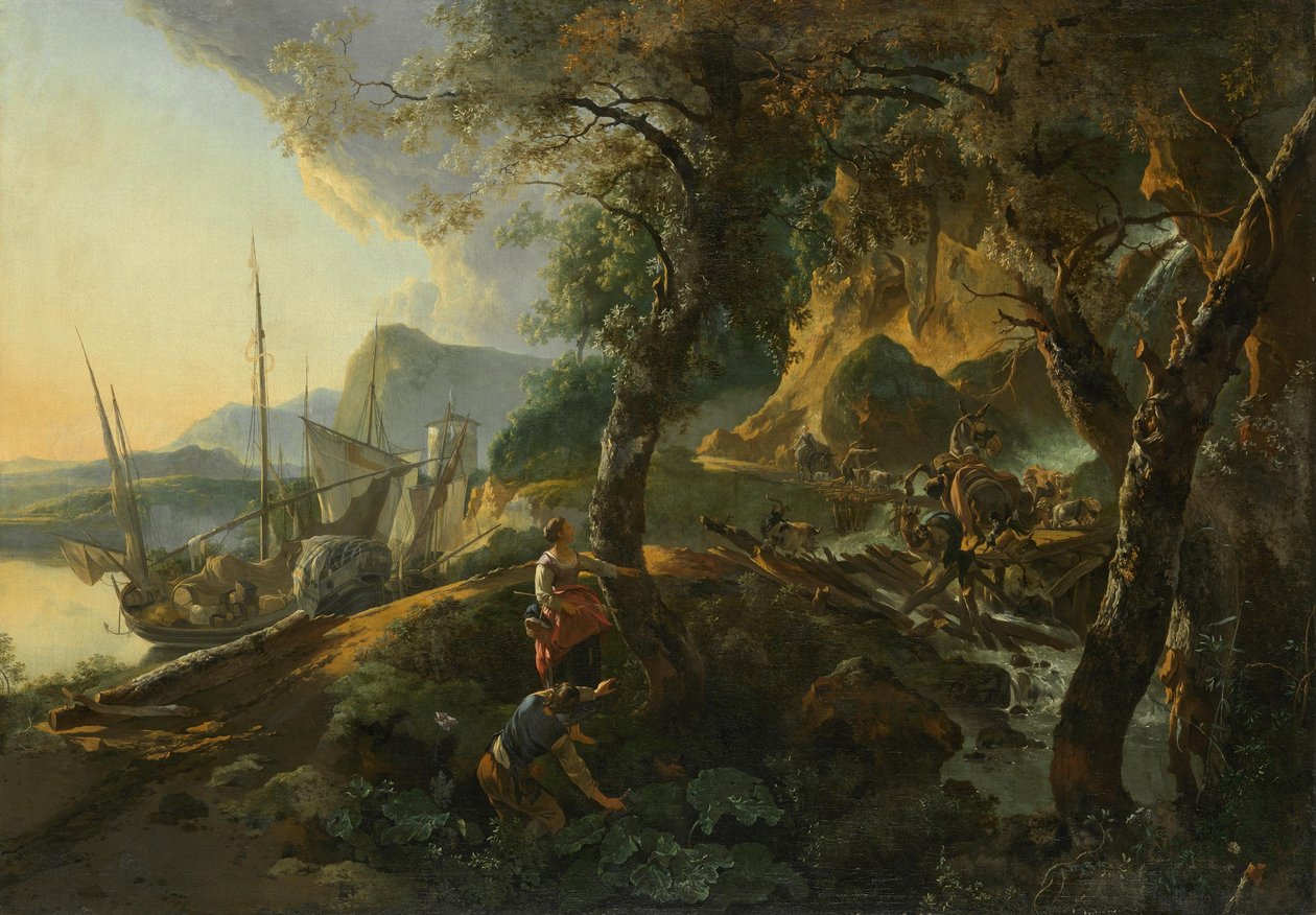 Paesaggio con ponte che crolla da Adam Pynacker