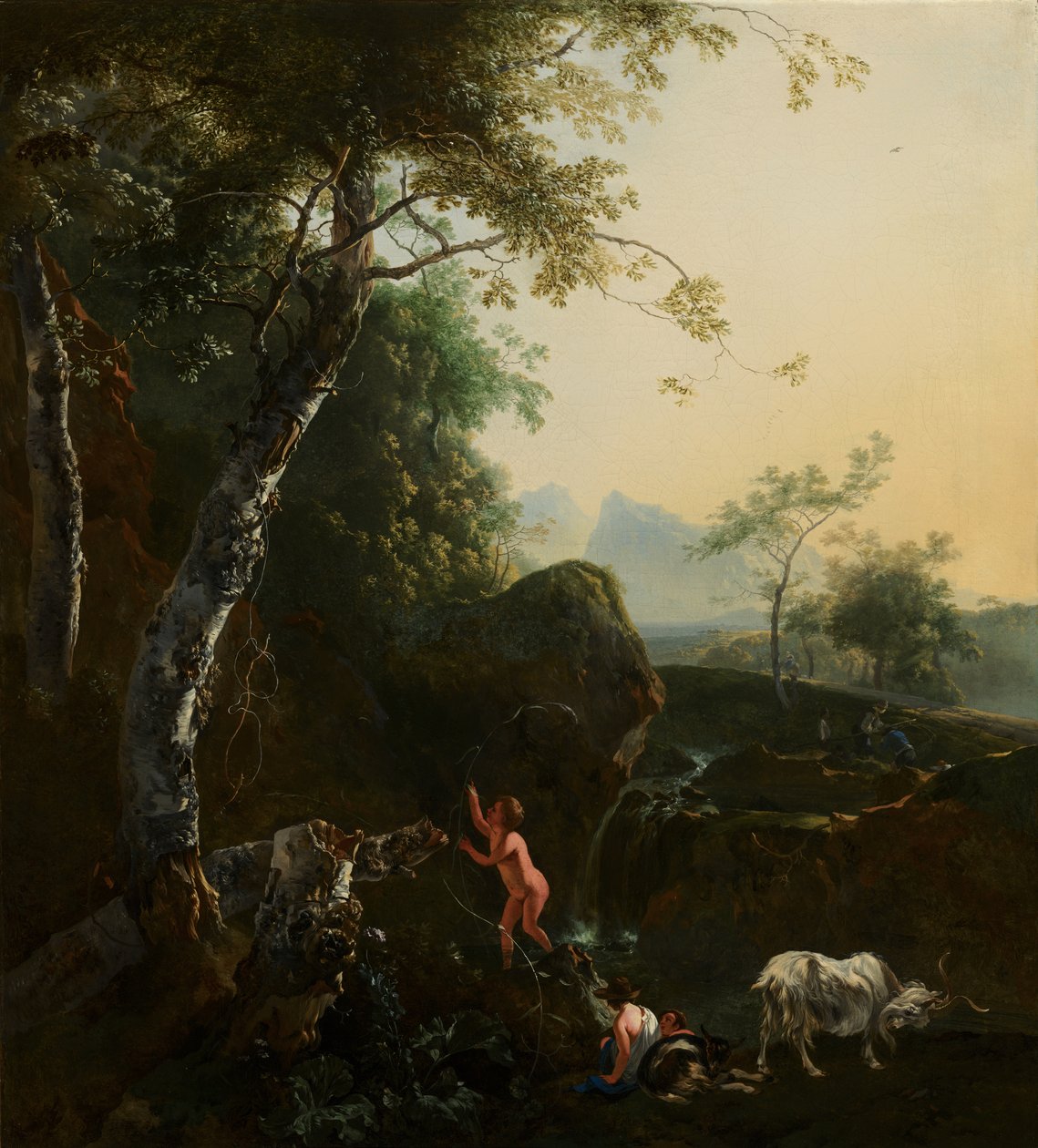 Paesaggio montuoso con cascata da Adam Pynacker