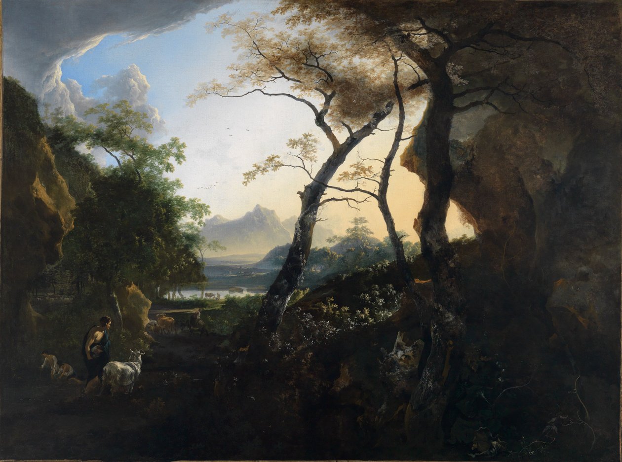 Paesaggio boschivo con pastori da Adam Pynacker