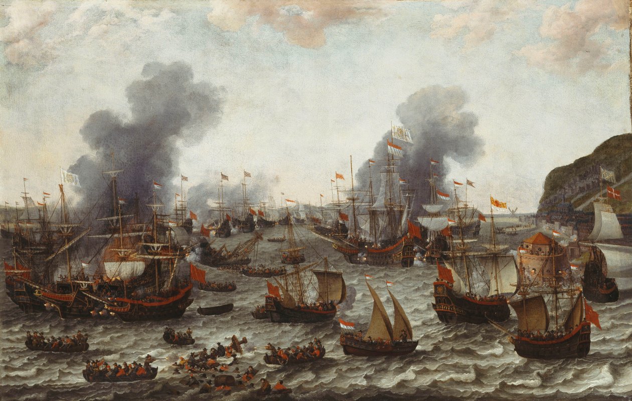 La battaglia di Gibilterra, tra le flotte olandesi e spagnole, 25 aprile 1607, 1639 da Adam Willaerts
