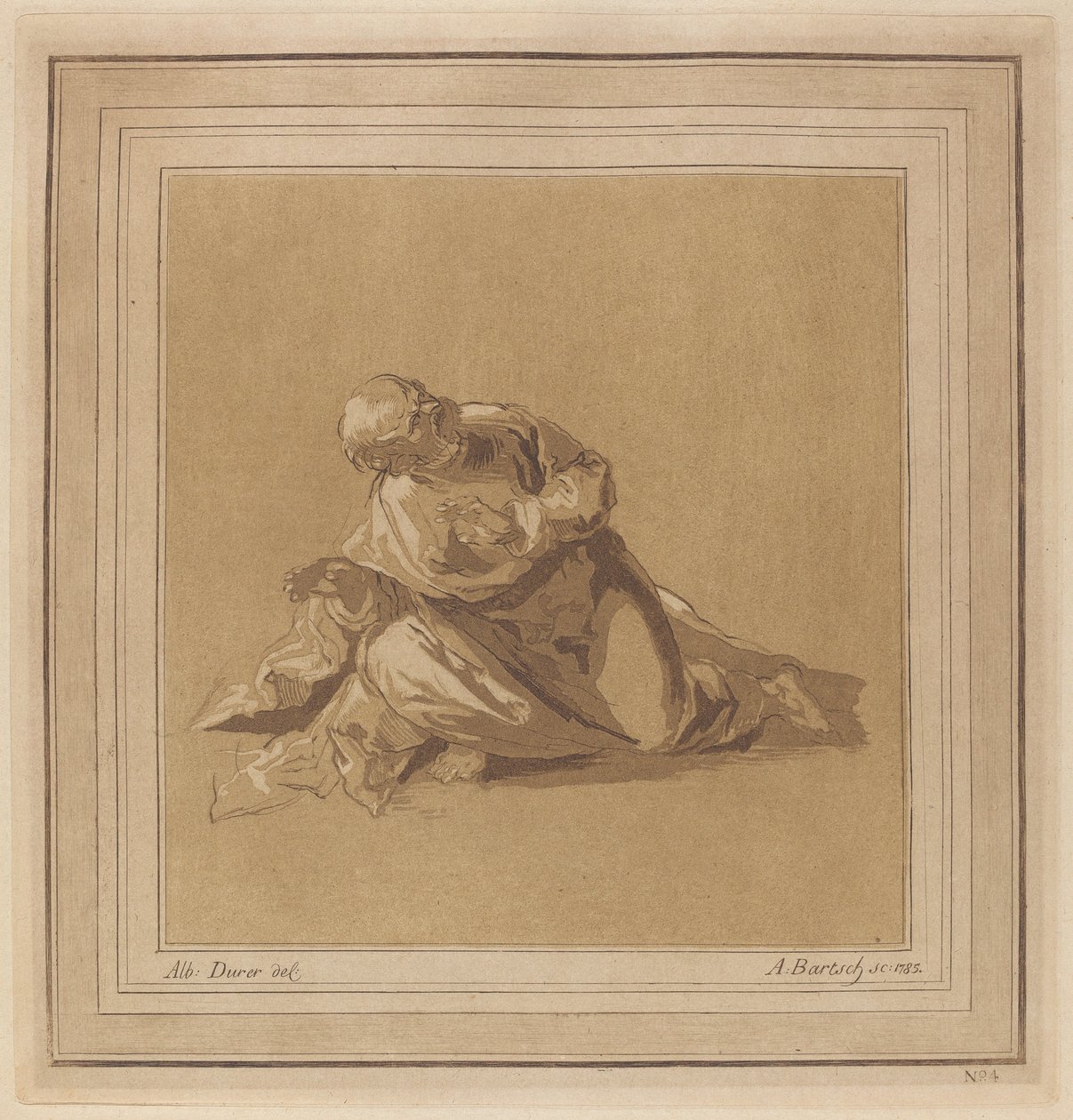 Un apostolo accovacciato (San Pietro) da Adam von Bartsch, after a drawing formerly attributed to Albrecht Dürer