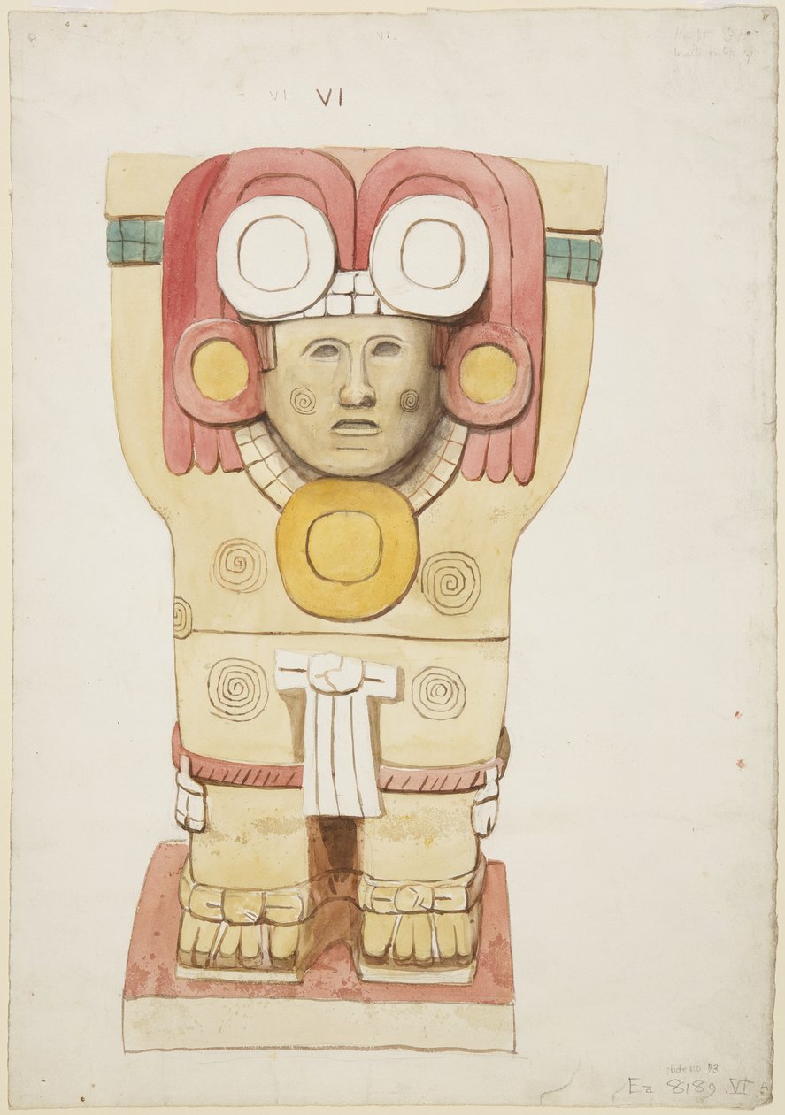 Cariatide dalla camera esterna, Tempio A, campo da gioco, Chichen Itza, Messico da Adela Breton
