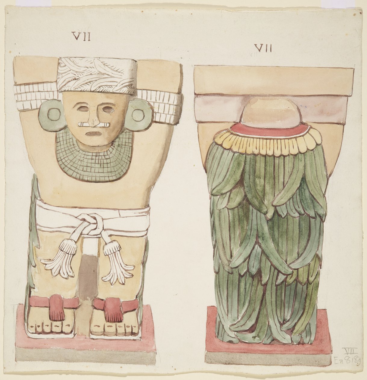 Cariatide dalla camera esterna, Tempio A, campo da gioco, Chichen Itza, Messico da Adela Breton