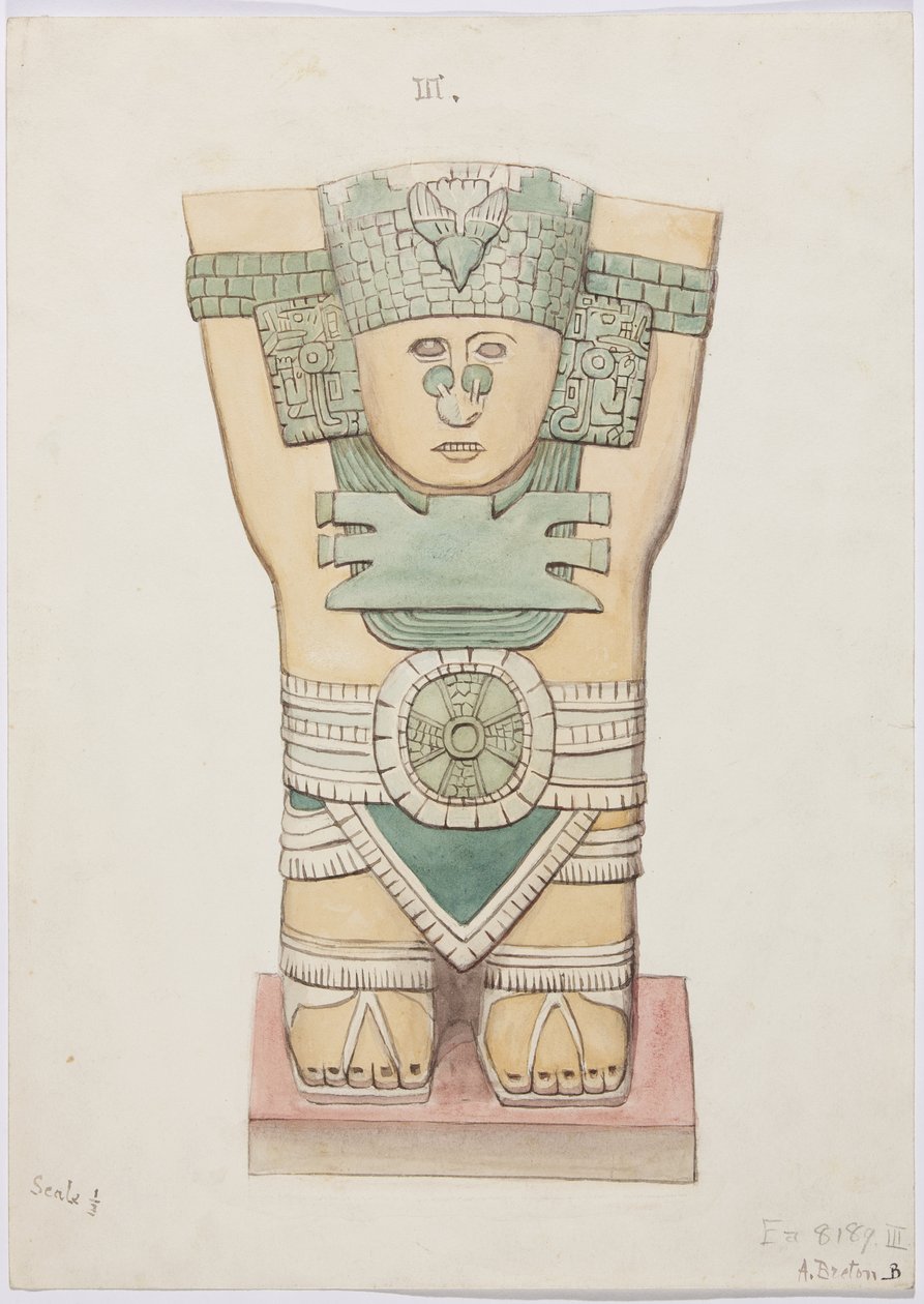 Cariatide dalla camera esterna, Tempio A, campo da gioco, Chichen Itza, Messico da Adela Breton