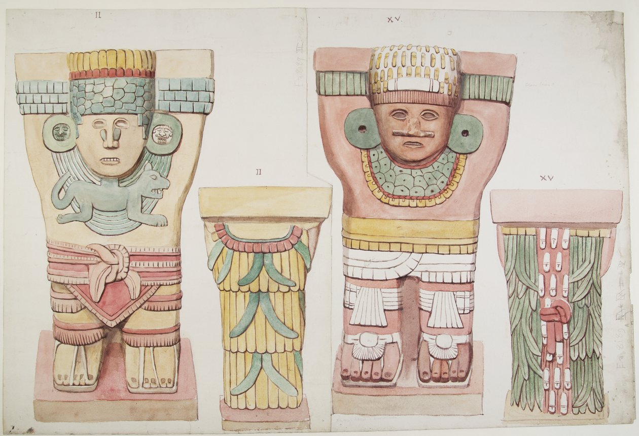 Cariatidi II e XV dalla camera esterna, Tempio Superiore dei Giaguari, Chichen Itza, Messico da Adela Breton