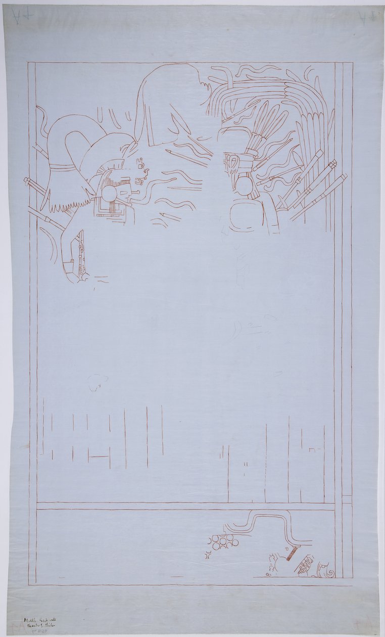 Copia di un dipinto murale dalla Parete Est, Tempio Superiore dei Giaguari, Chichen Itza, Messico da Adela Breton