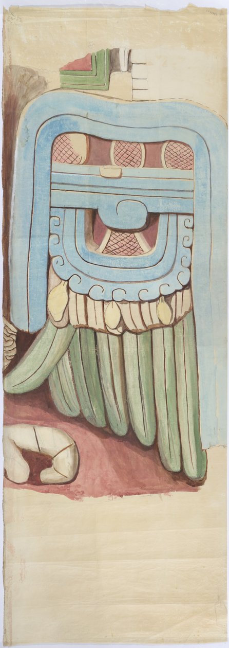 Copia della facciata in stucco del tempio sulla piramide ad Acanceh, scala completa da Adela Breton