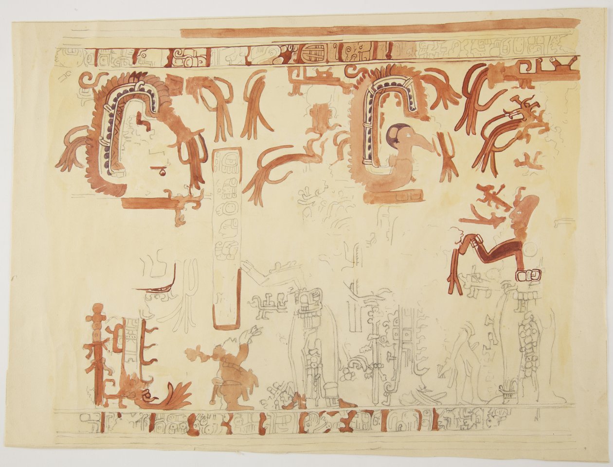 Design da un vaso Belize (ex Honduras Britannico) Design include figure umane e serpenti piumati da Adela Breton