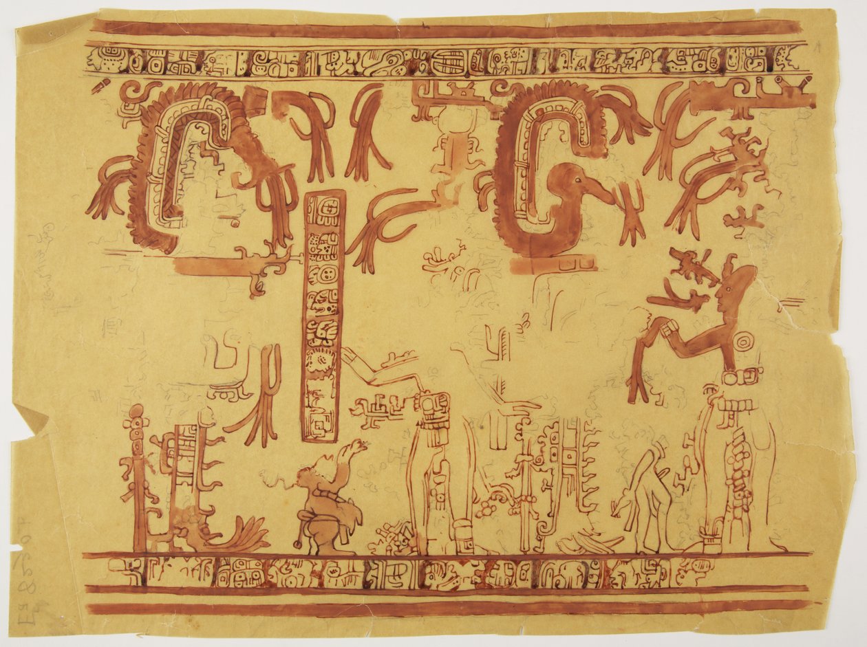 Design da un vaso Belize (ex Honduras Britannico) Design include figure umane e serpenti piumati da Adela Breton