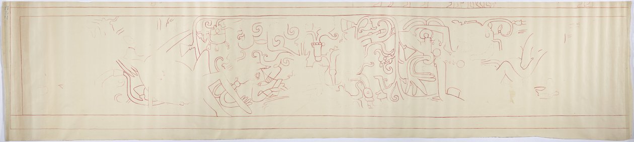 Tracciato di un dipinto murale dalla parete ovest, Tempio Superiore dei Giaguari, Chichen Itza, Messico da Adela Breton