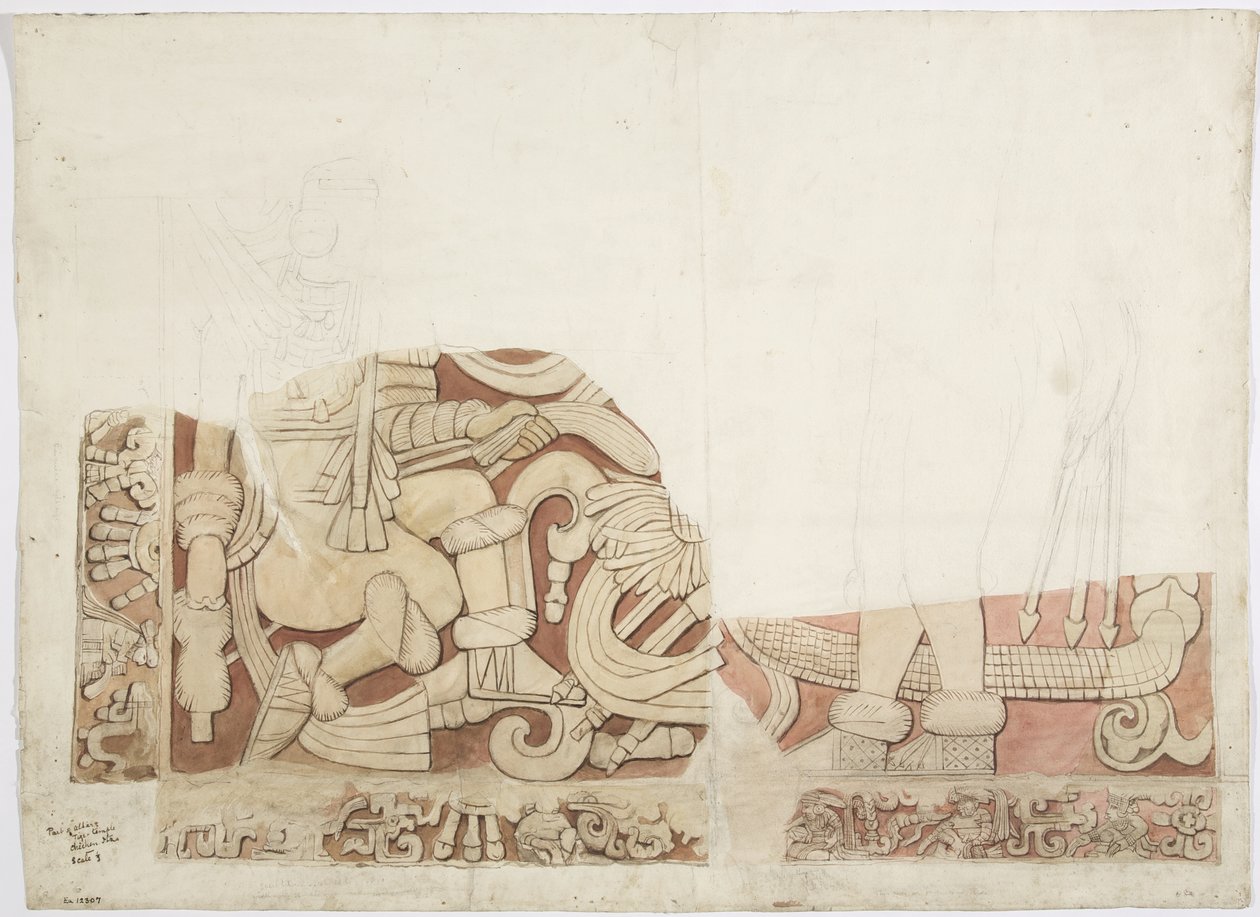 Parte di un altare al Tempio Superiore dei Giaguari, Tempio E, Chichen Itza, Messico da Adela Breton