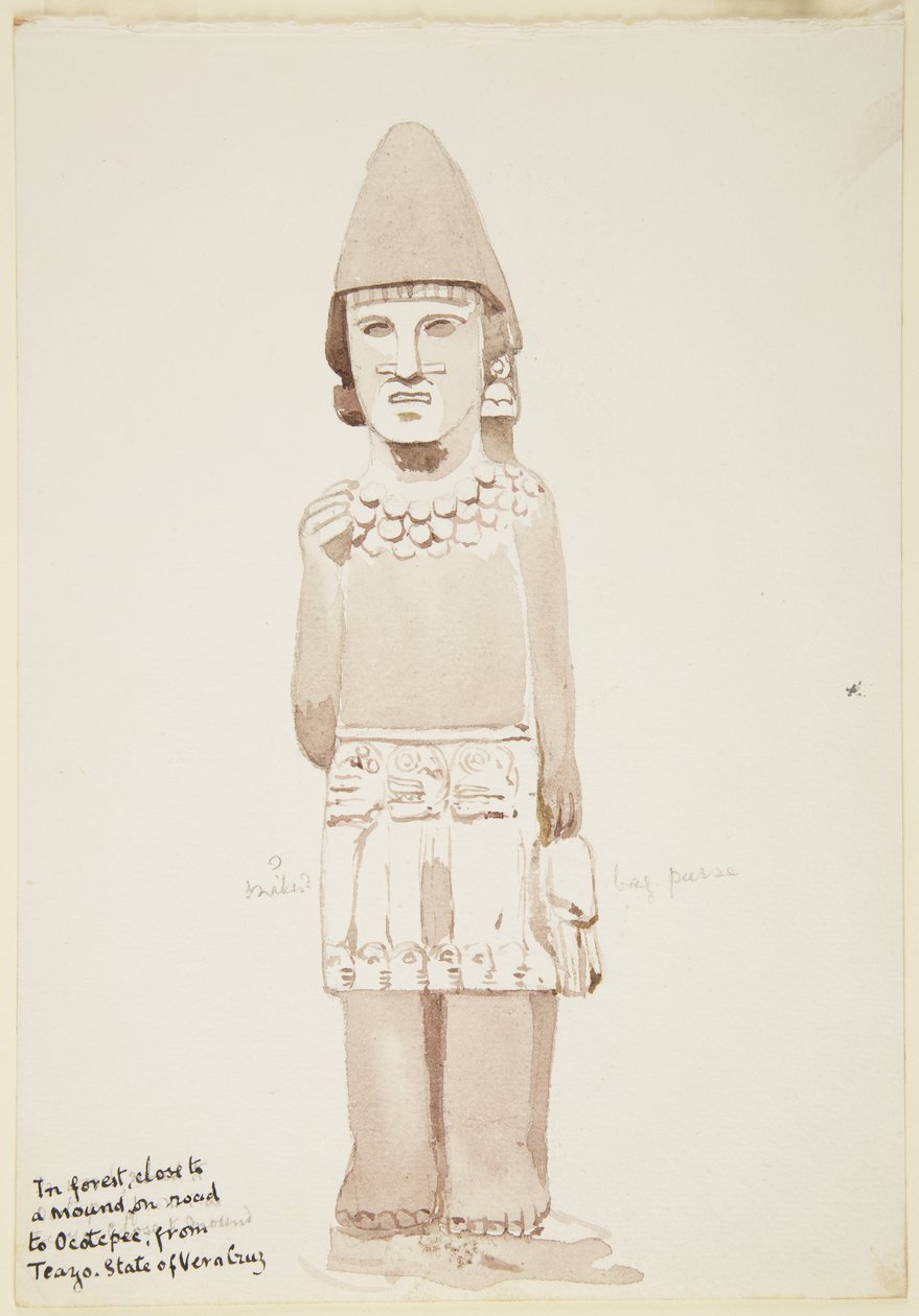 Statua da Teayo, nord Veracruz, Messico (raffigurante statua in pietra con figura maschile che indossa un gonnellino) da Adela Breton