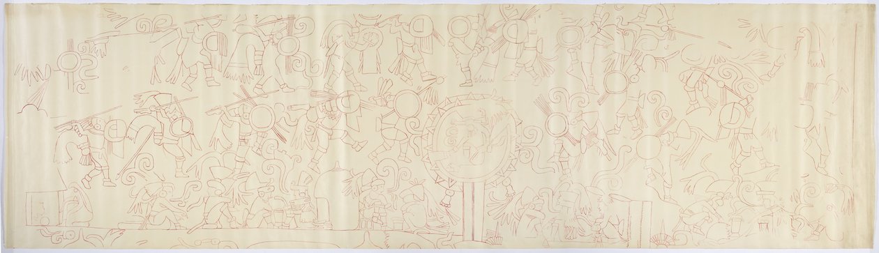 Tracciato di un murale dalla parete ovest, Tempio Superiore dei Giaguari, Chichen Itza, Messico da Adela Breton