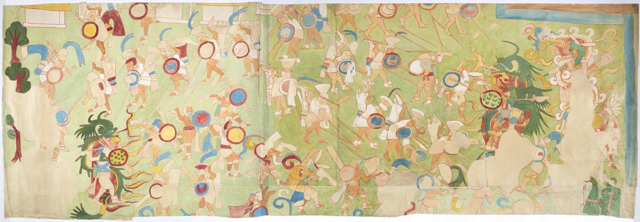 Tracciato di un dipinto murale dalla parete sud-ovest, Tempio Superiore dei Giaguari, Chichen Itza, Messico da Adela Breton