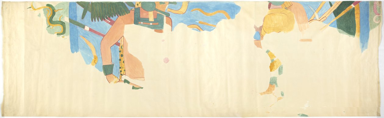 Ricalco di un dipinto murale a Chichen Itza, Messico Dalla parete est, camera interna centrale, Tempio Superiore dei Giaguari, Grande Campo da Gioco da Adela Breton