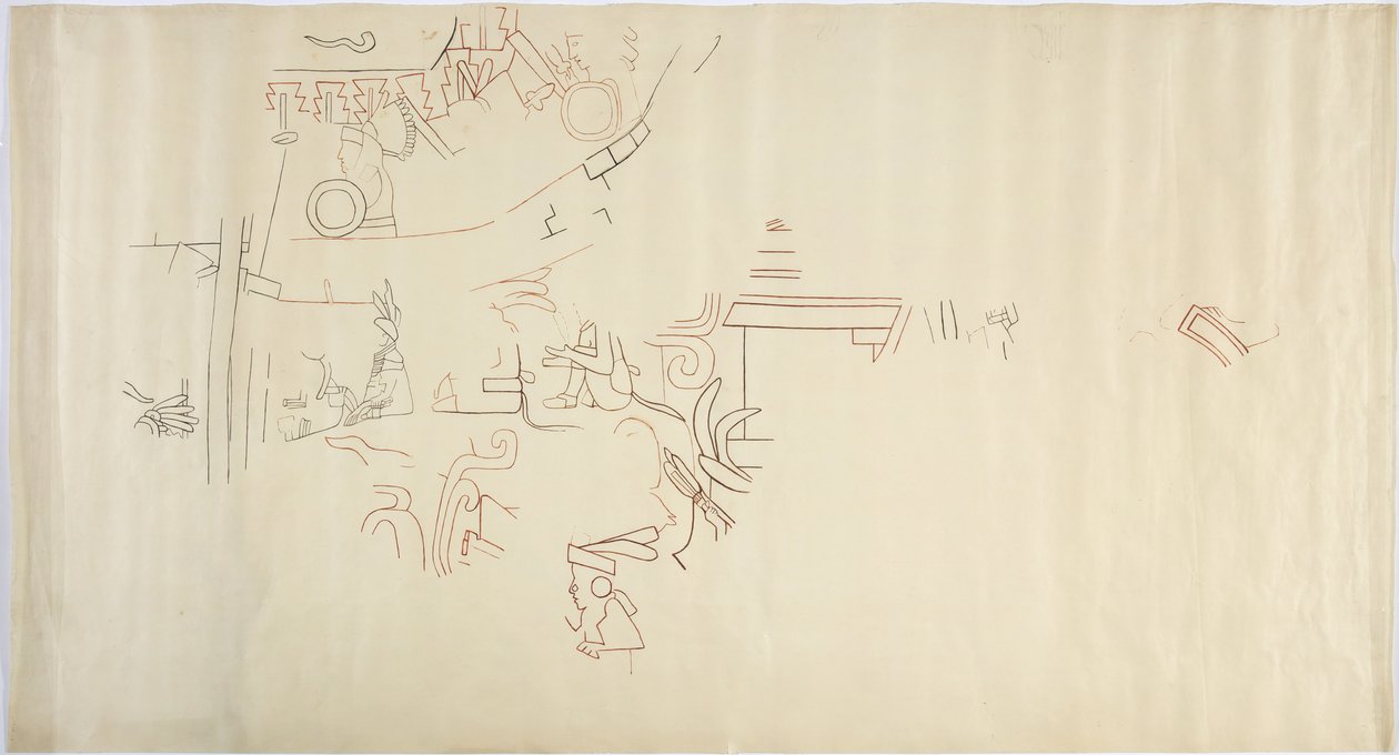 Tracciato di un dipinto murale dalla Casa de Monjas, Chichen Itza, Messico da Adela Breton