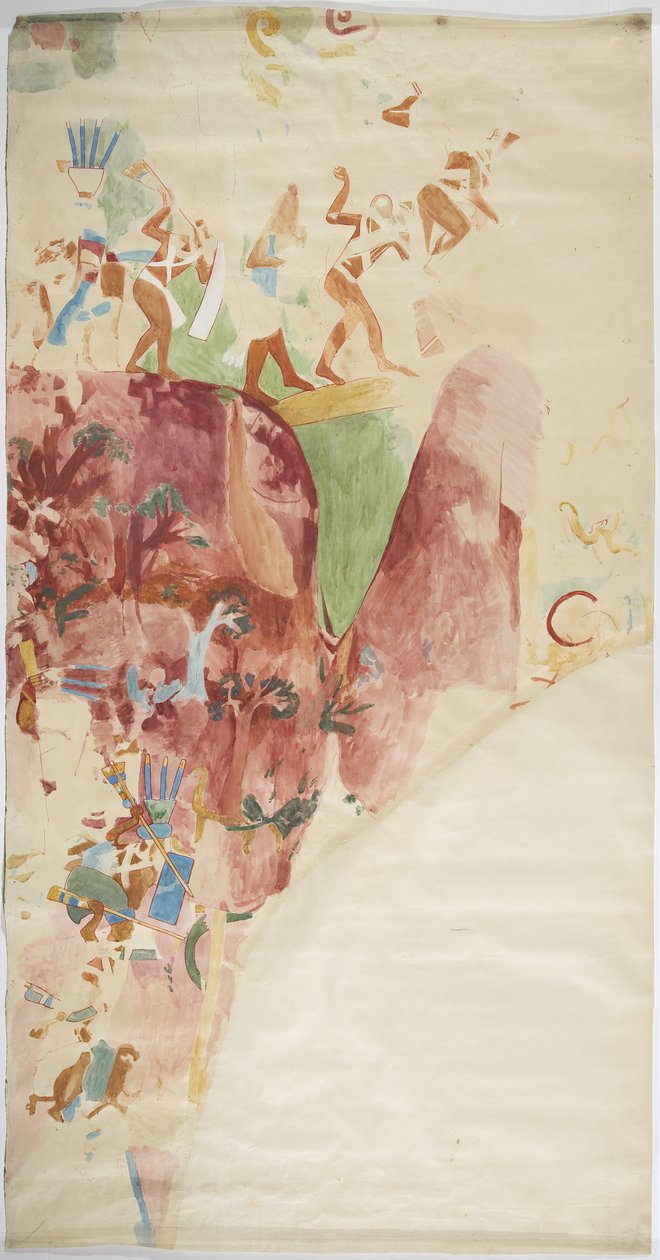Tracciato di un dipinto murale dalla parete est, Tempio Superiore dei Giaguari, Chichen Itza, Messico da Adela Breton