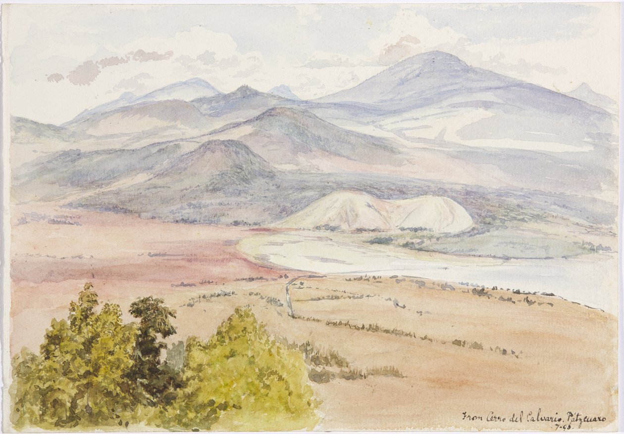 Vista dal Cerro del Calvario, Patzcuaxo da un lato del foglio e dall