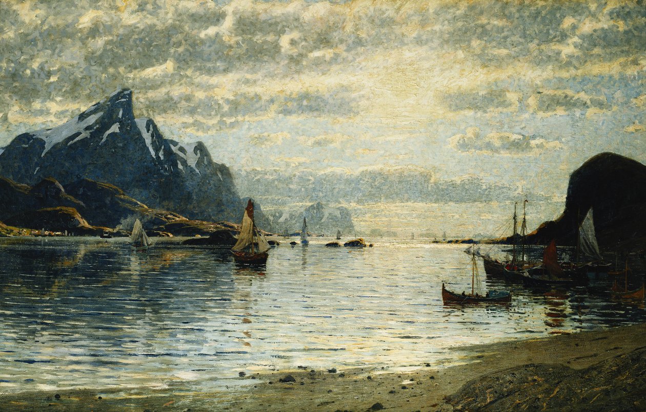 Una Scena di Fiordo con Vele da Adelsteen Normann