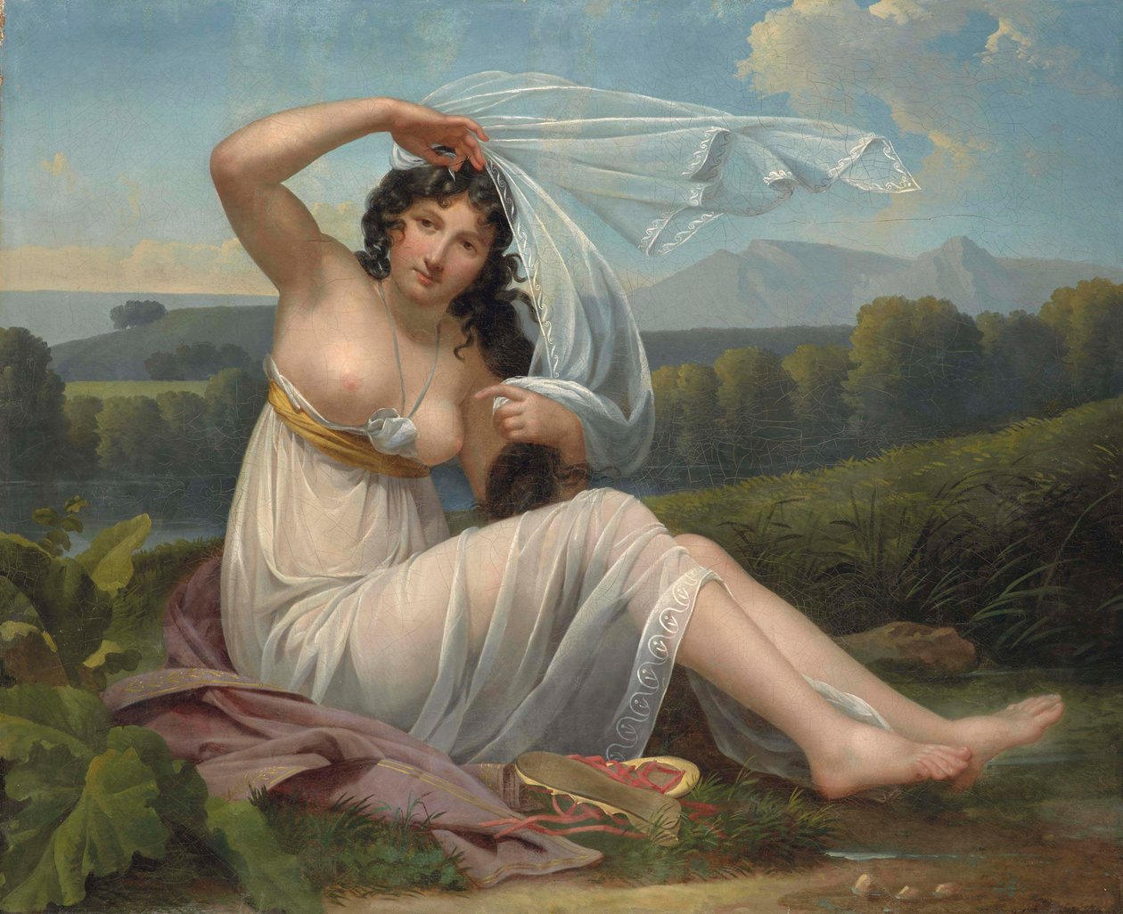 Giovane donna seduta in un paesaggio da Adèle Varillat
