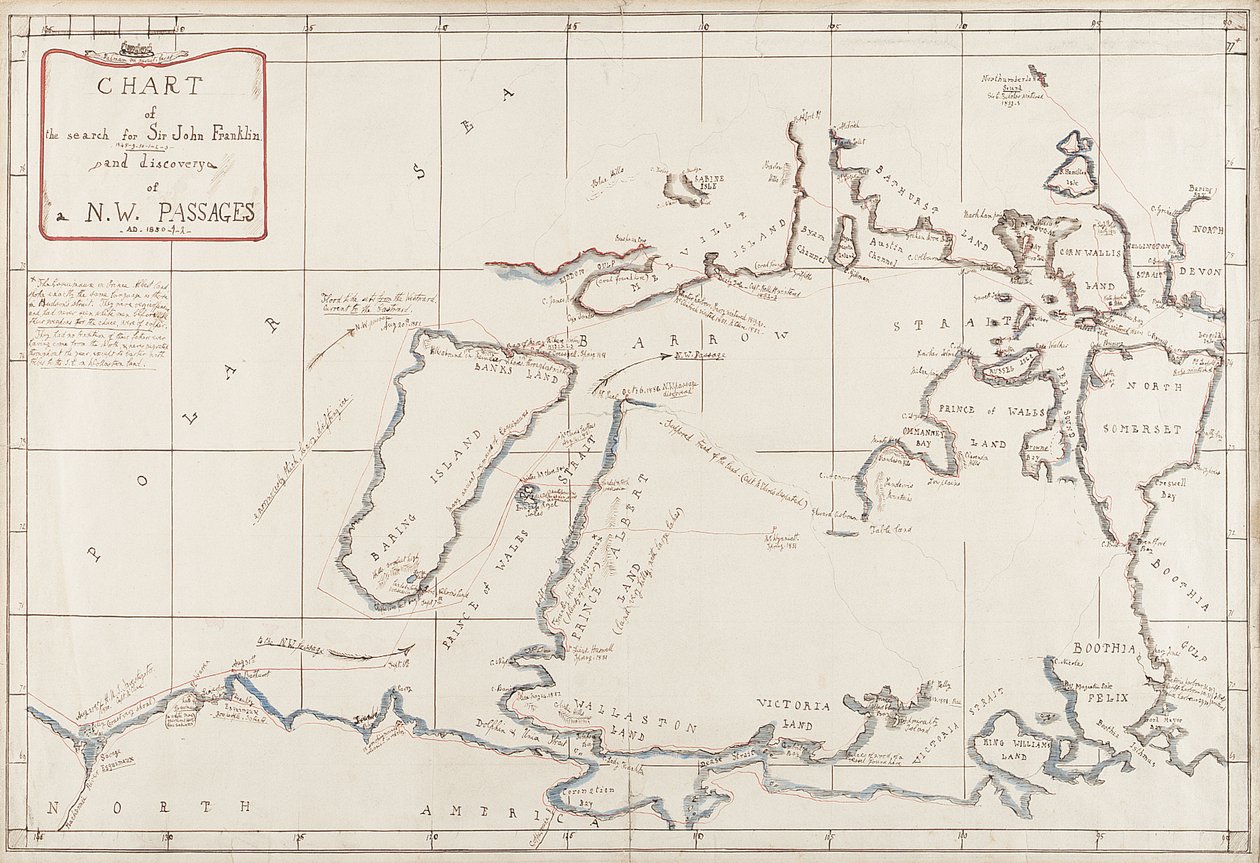 Carta della ricerca di Sir John Franklin e scoperta del Passaggio a Nord-Ovest da Admiral Edward Augustus Inglefield