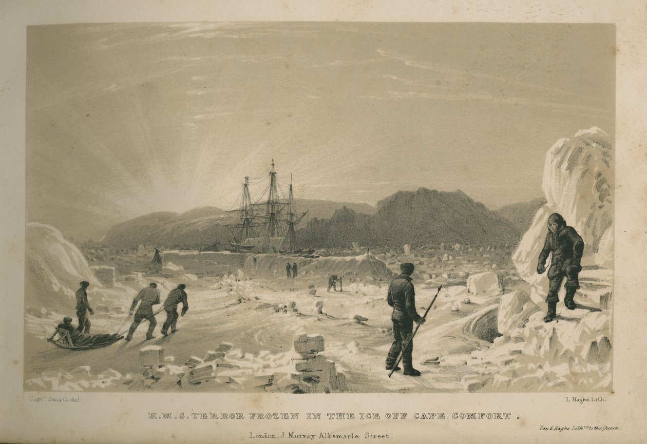 La H.M.S. Terror congelata nel ghiaccio al largo di Cape Comfort da Admiral William Henry Smyth