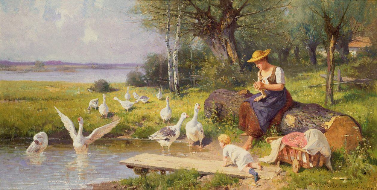 Madre e bambino con oche da Adolf Ernst Meissner