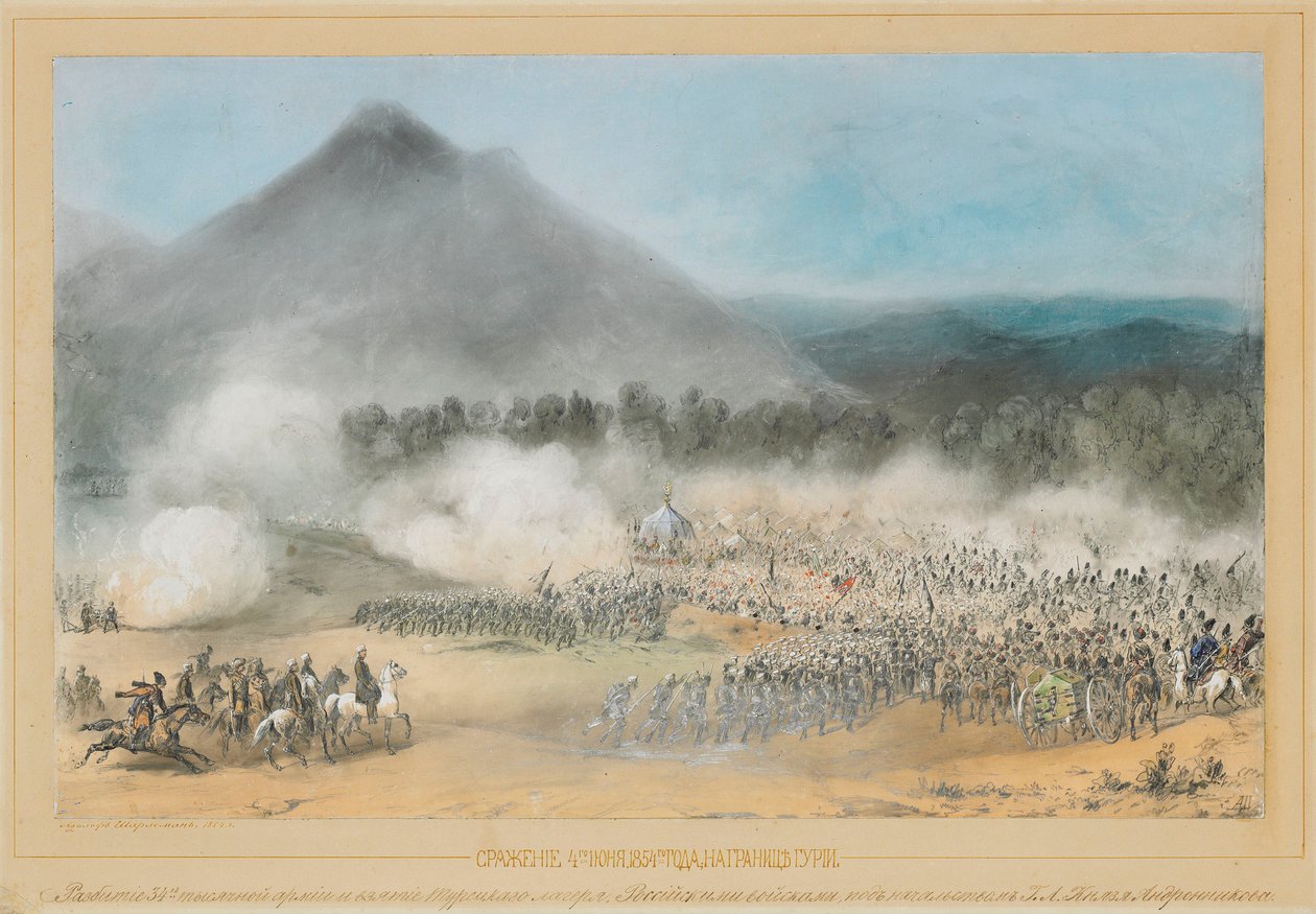 La battaglia al fiume Choloki, al confine di Guria il 4 giugno 1854, 1854 da Adolf Charlemagne