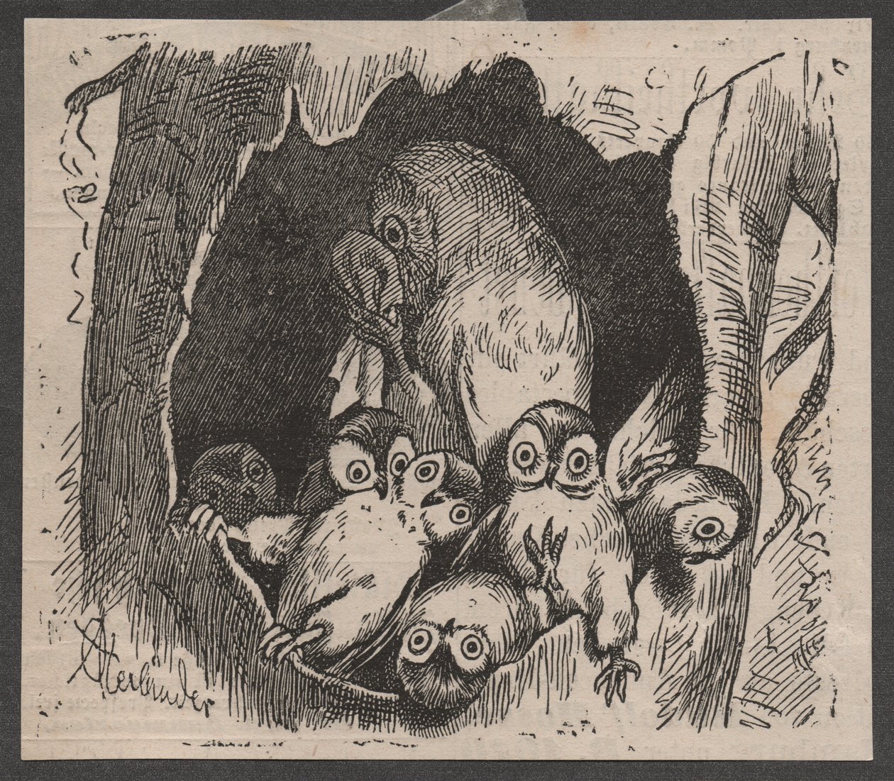 Gufo con cuccioli, c. 1890 da Adolf Oberländer