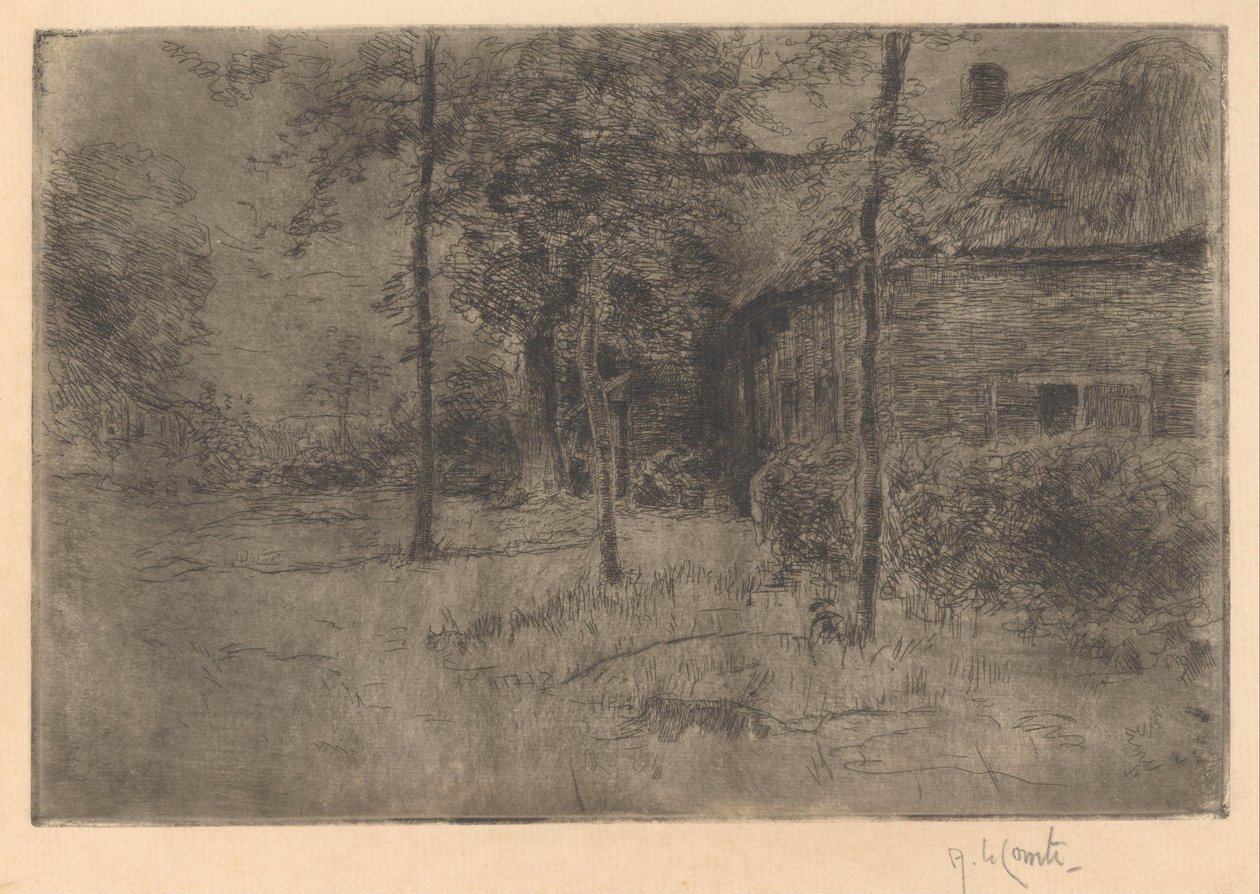 Fattoria con tetto di paglia da Adolf le Comte (signed by artist)