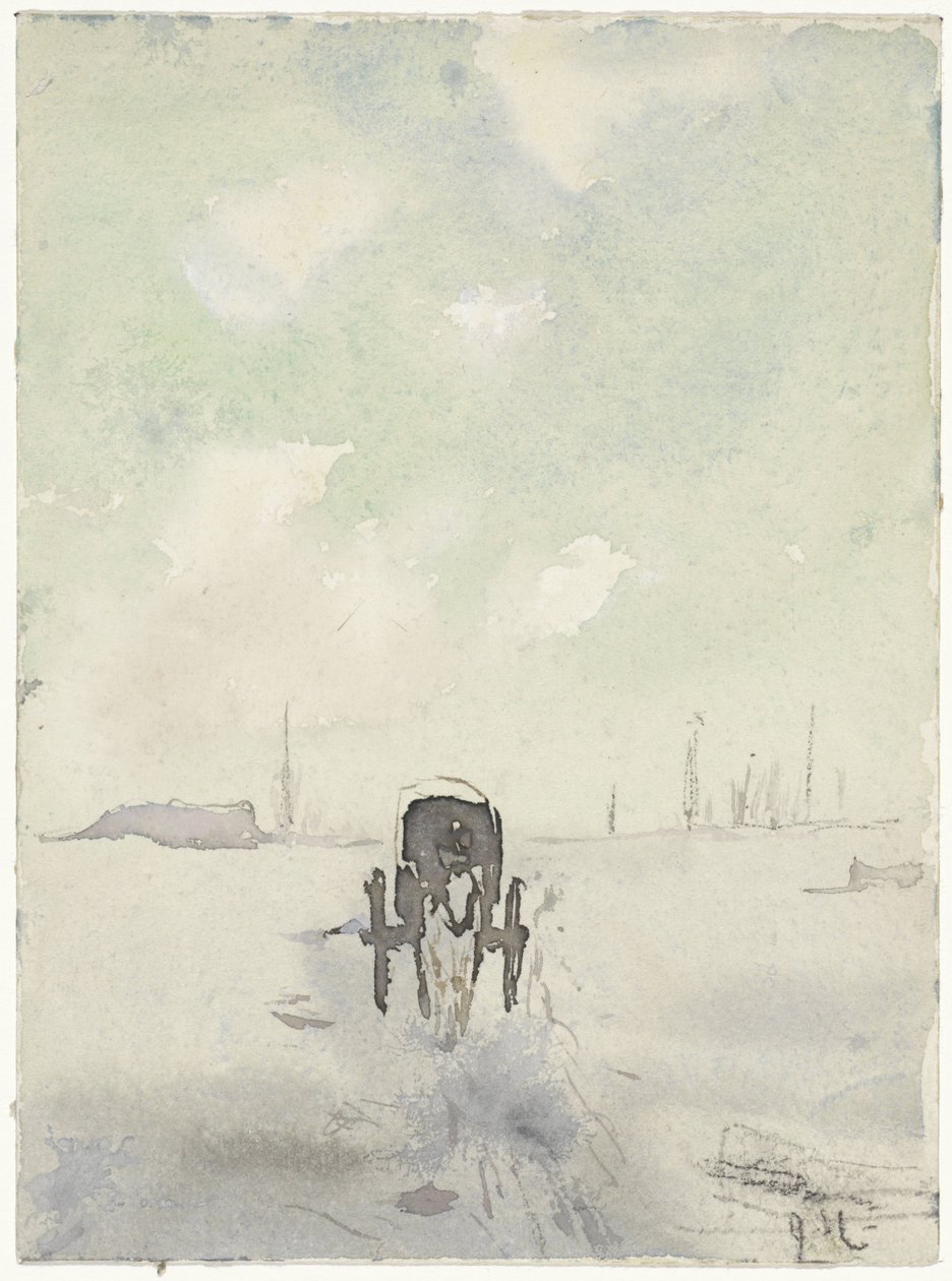 Paesaggio invernale con cavallo e carro da Adolf le Comte
