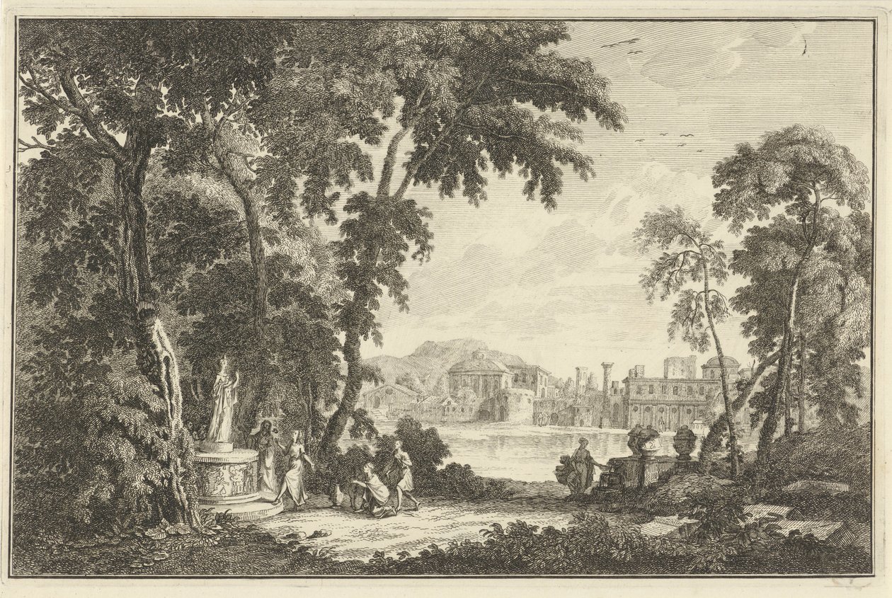 Paesaggio fluviale arcadico con figure che adorano una statua
Paesaggi italiani e tedeschi (titolo della serie) da Adolf van der Laan