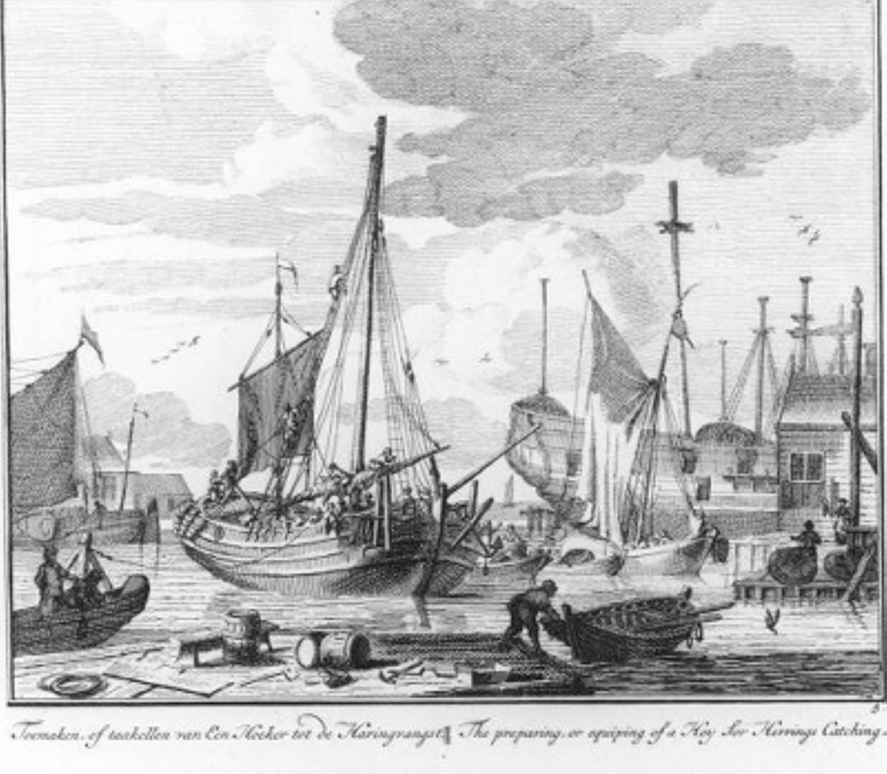"Preparazione o assegnazione dei compiti a un pescatore per la pesca delle aringhe." (n. 5 della serie sulla pesca delle aringhe) da Adolf van der Laan