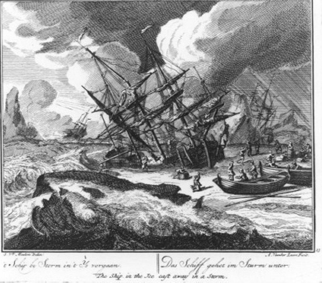 «La nave perduta nel ghiaccio durante una tempesta» (n. 13 della serie sulla caccia alle balene) da Adolf van der Laan