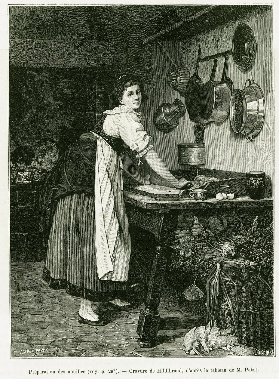 Preparazione dei noodles (incisione) da Adolf von Hildebrand