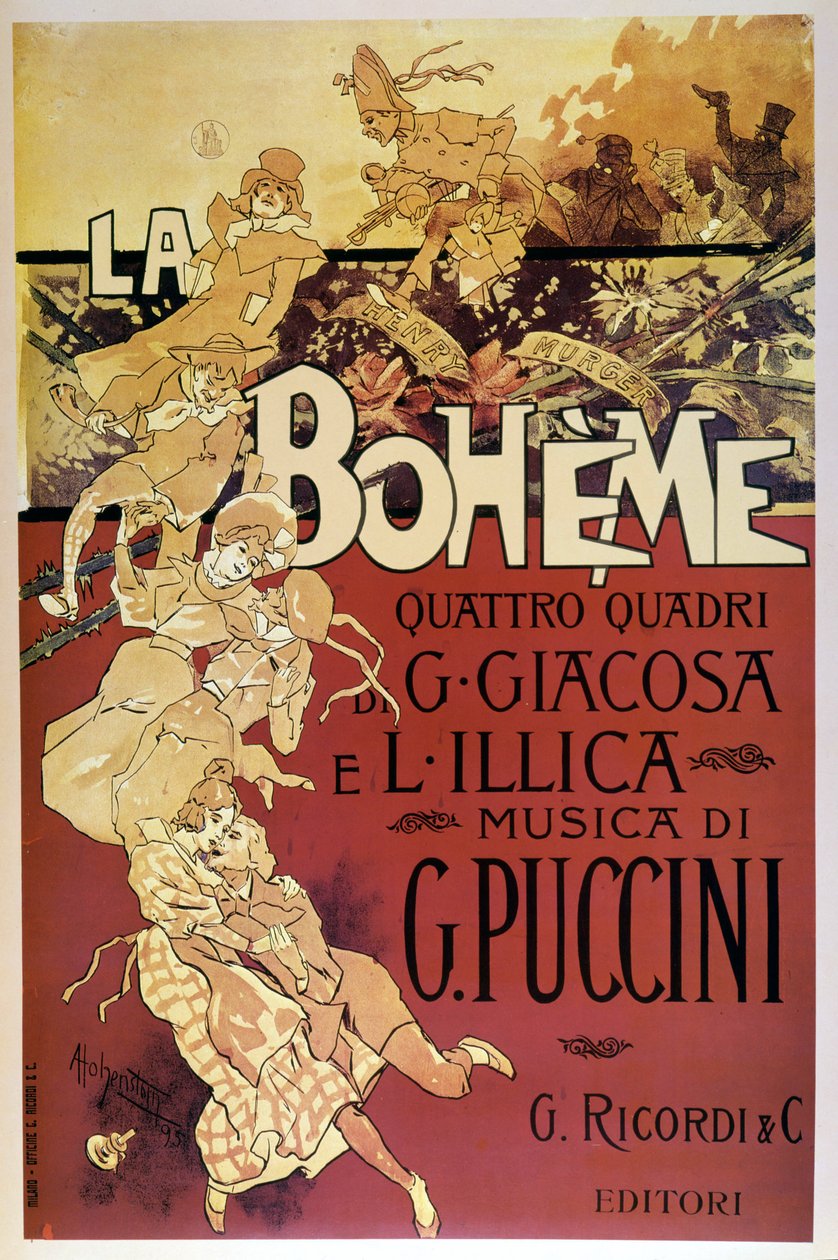 Manifesto de La Bohème di Adolfo Hohenstein per la prima dell