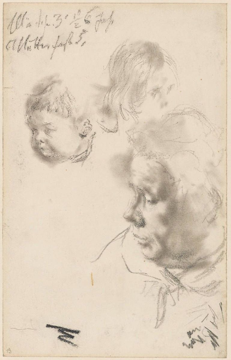 Testa di donna e due teste di bambini da Adolph Menzel