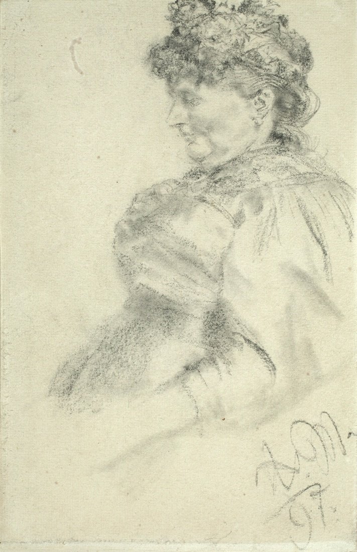 Dama di profilo verso sinistra da Adolph Menzel