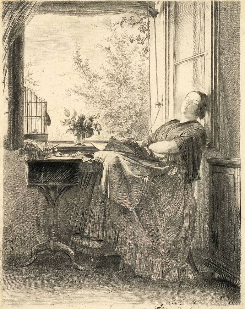 La sarta addormentata alla finestra da Adolph Menzel