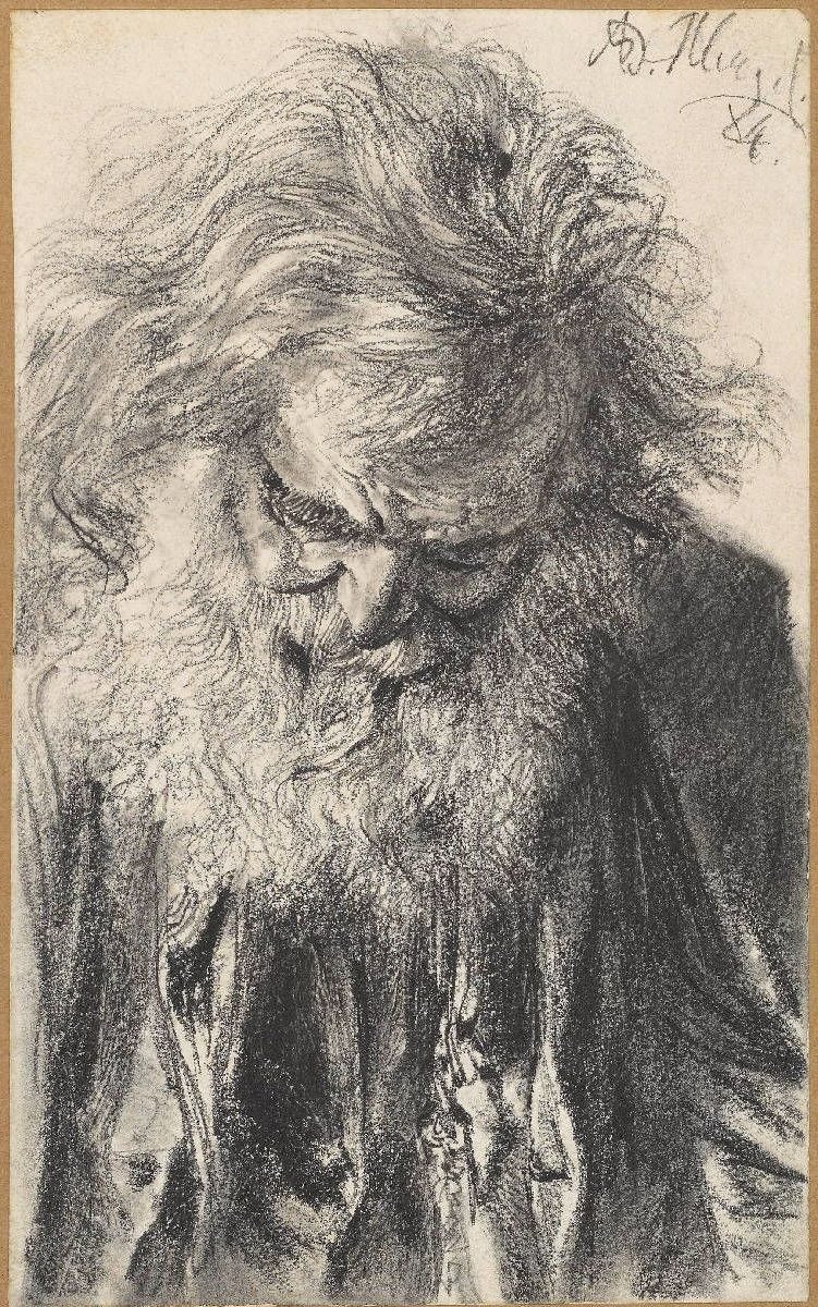 Mezza figura di un vecchio barbuto con la testa china da Adolph Menzel