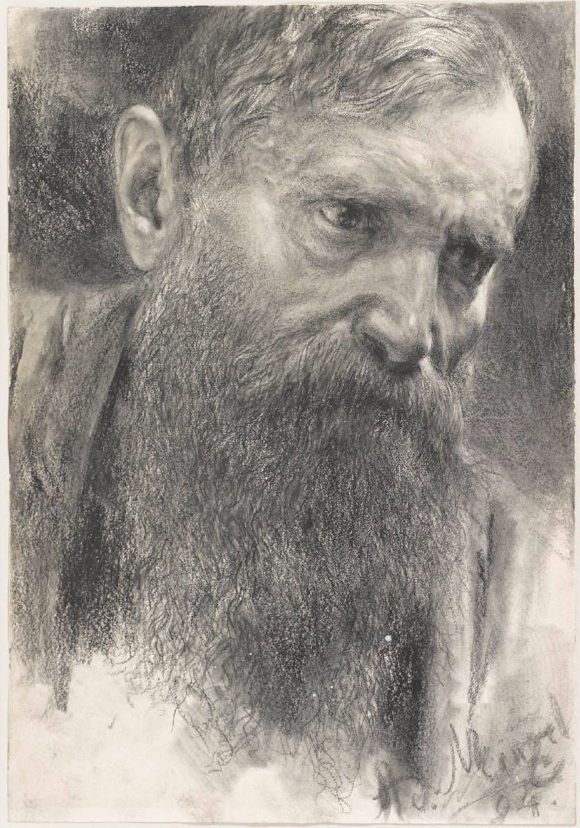 Testa di un uomo con barba folta da Adolph Menzel