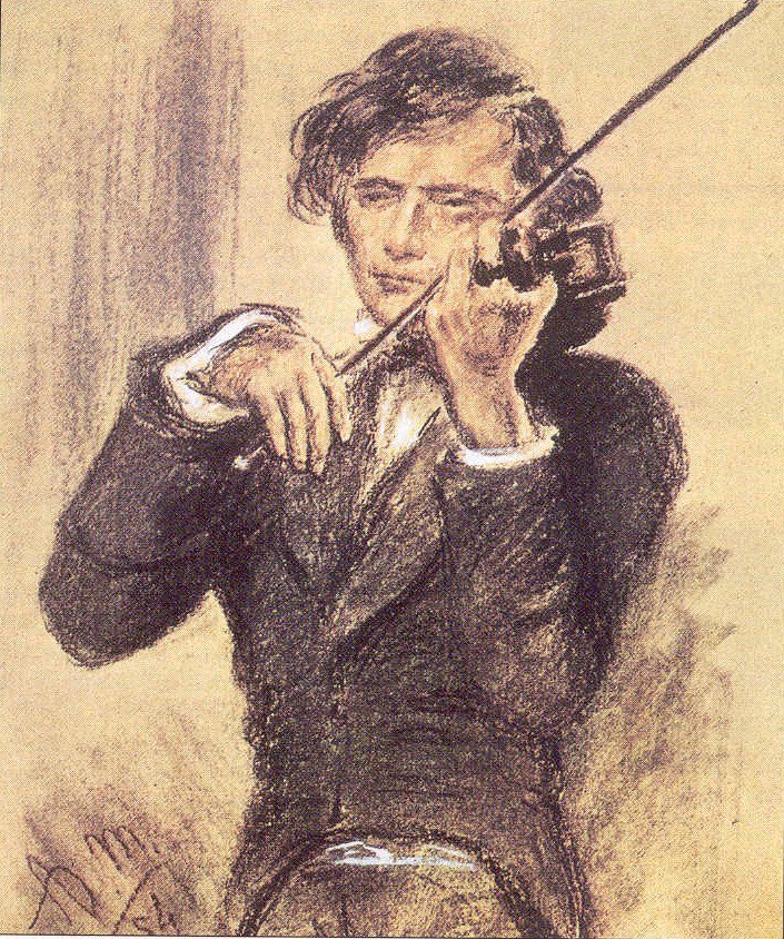 Disegno a gesso di Joseph Joachim da Adolph Menzel