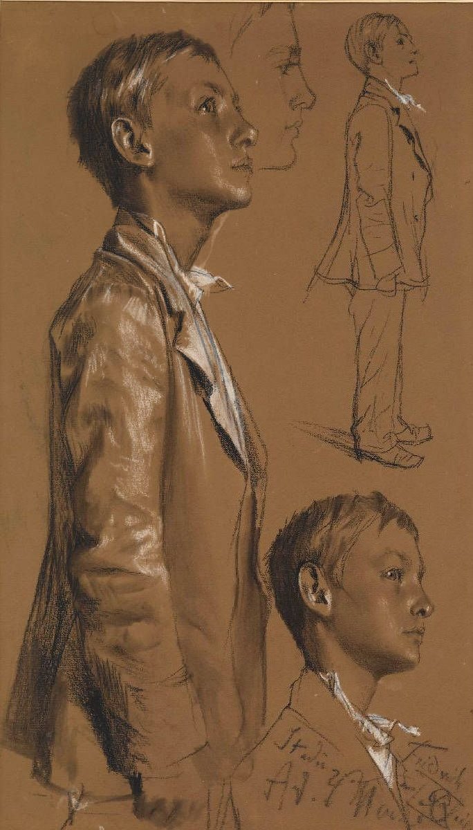 Studio di modello di un giovane uomo in piedi da Adolph Menzel