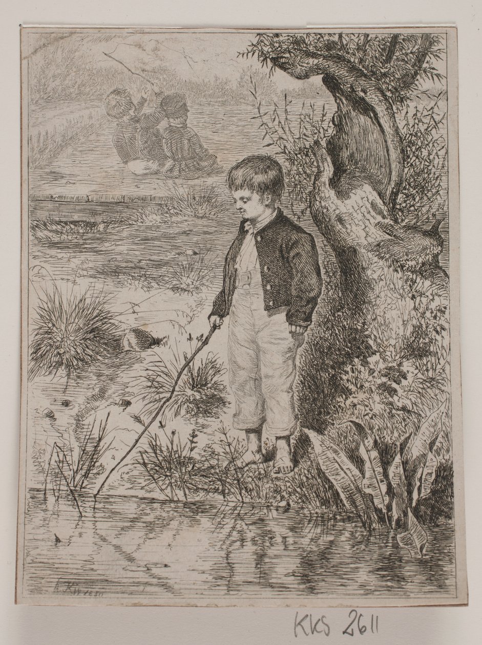 Un ragazzo che pesca da Johan Adolph Kittendorff