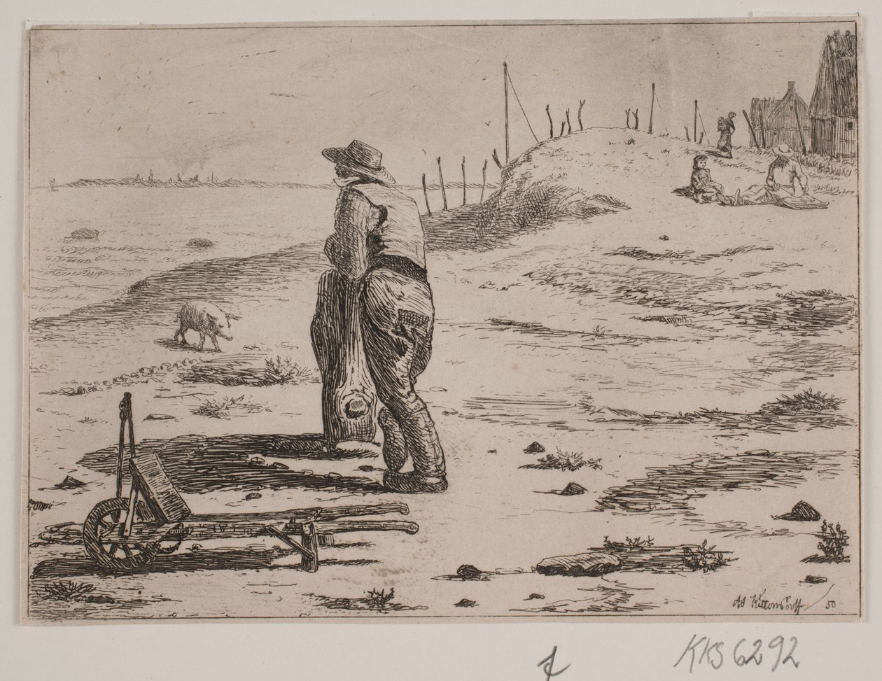 Paesaggio costiero con pescatore in piedi da Johan Adolph Kittendorff