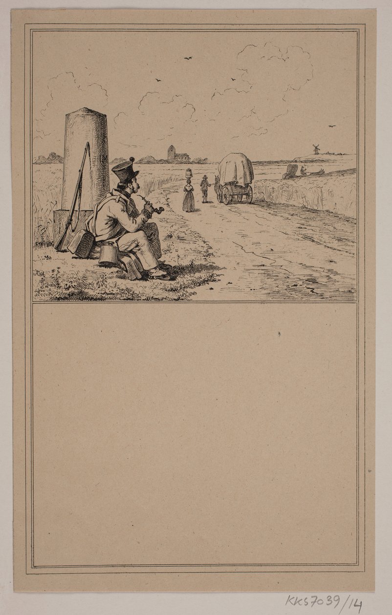 Il soldato in marcia. Nr. 13 in Chr. Winther e M. Rørbye, "25 Immagini per bambini piccoli" da Johan Adolph Kittendorff