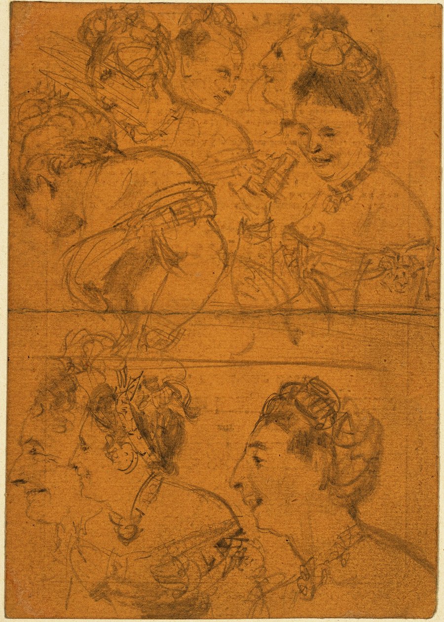Acht Skizzen von Theaterbesucherinnen da Adolph Menzel
